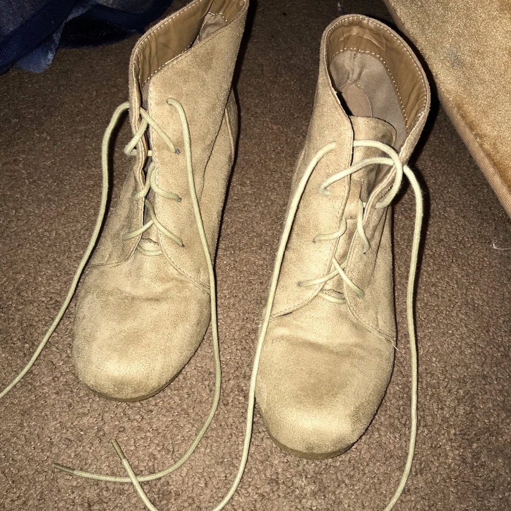 Tan lace-up booties